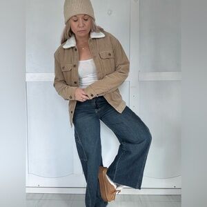 H&M Tan Sherpa-Lined Utility Jacket